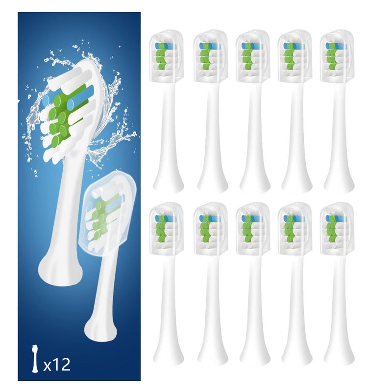 12 Pack Replacement Toothbrush Heads Compatible with fairywill P11 T9 Electric Toothbrush W Shape Bristle Designed Soft and Sanitary for Model P11 T9 Toothbrushes White